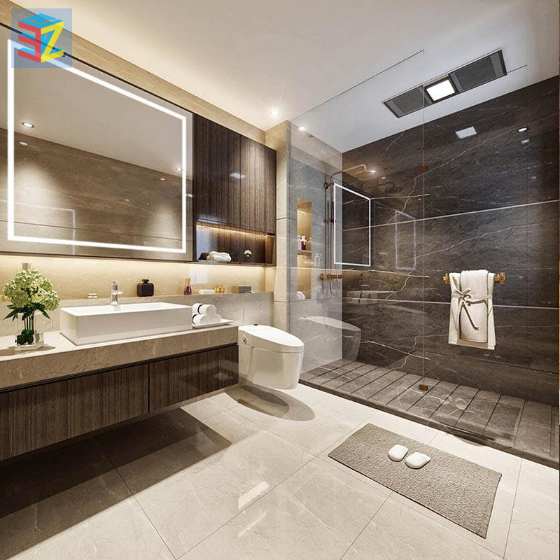 Phòng tắm đẹp nhỏ hiện đại tông màu xám